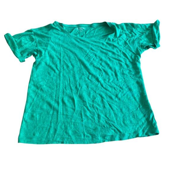 J. Crew Linen Roll Cuff Crewneck Tee Shirt In Summer Green Size SMALL - Picture 7 of 7